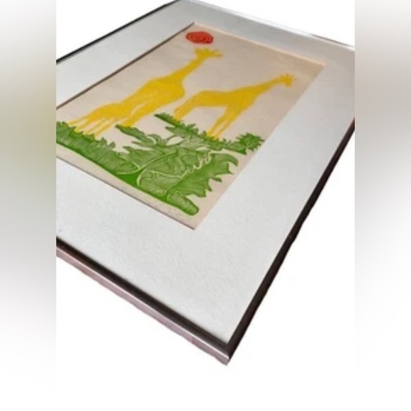 VNT Original Giraffe Signed John Sollid Numbered 42/100 Block Print, Framed - Picture 6 of 8